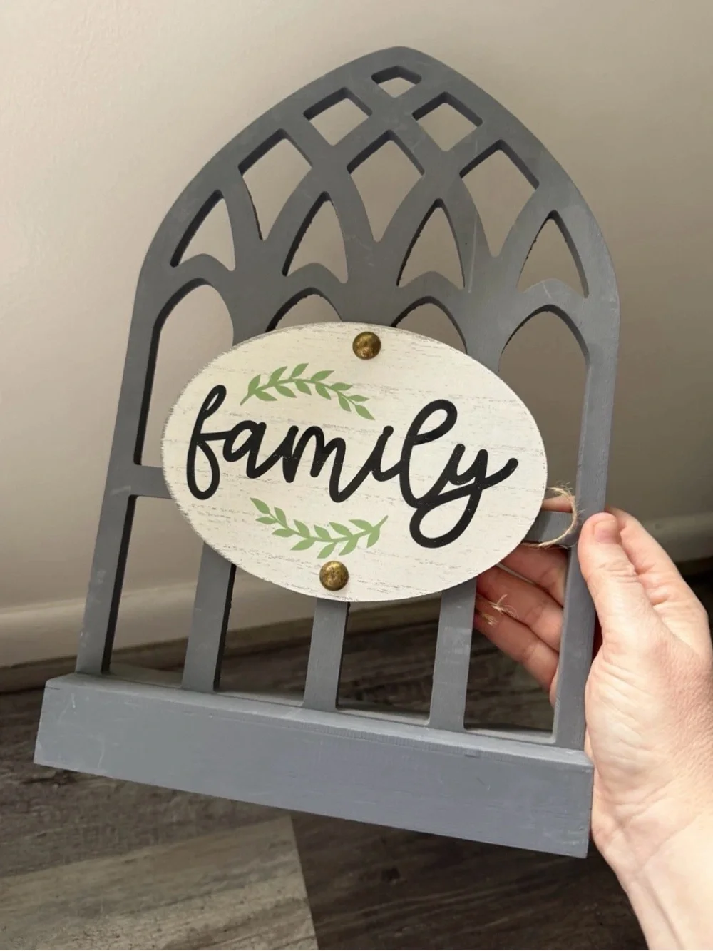 Wooden 'Family' Decorative Accent Sign - Gray & White